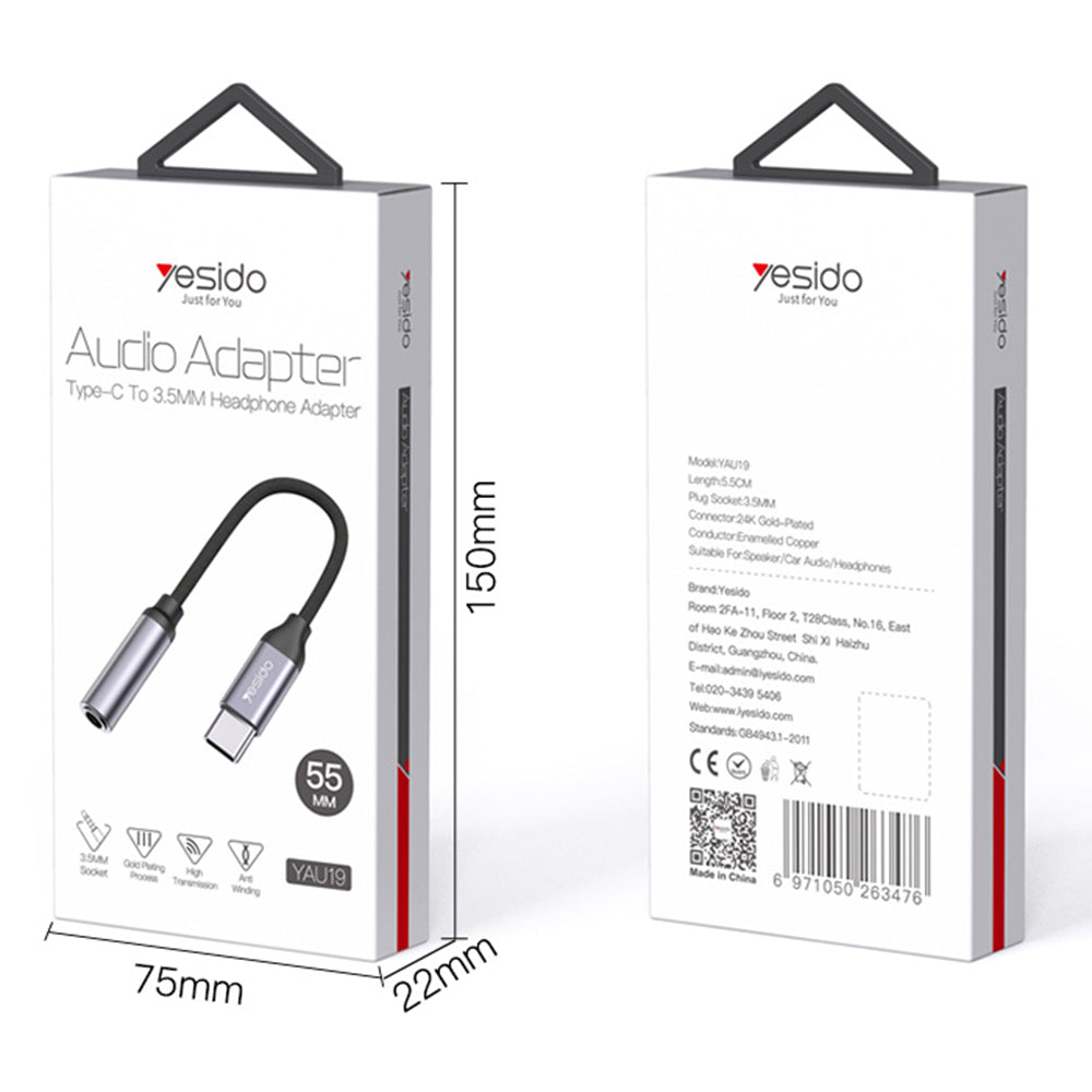 Audio Adapter USB-C - 3.5mm Yesido YAU19, Zwart