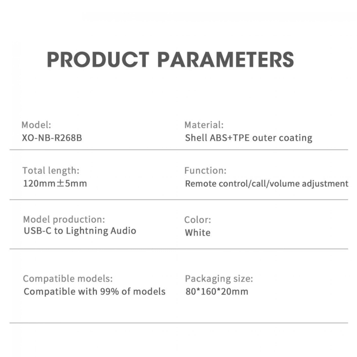 Audio Adapter USB-C - Lightning XO Design NB-R268B, Wit