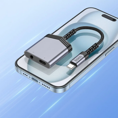 Audioadapter USB-C - USB-C / 3,5mm HOCO LS39, Schwarz