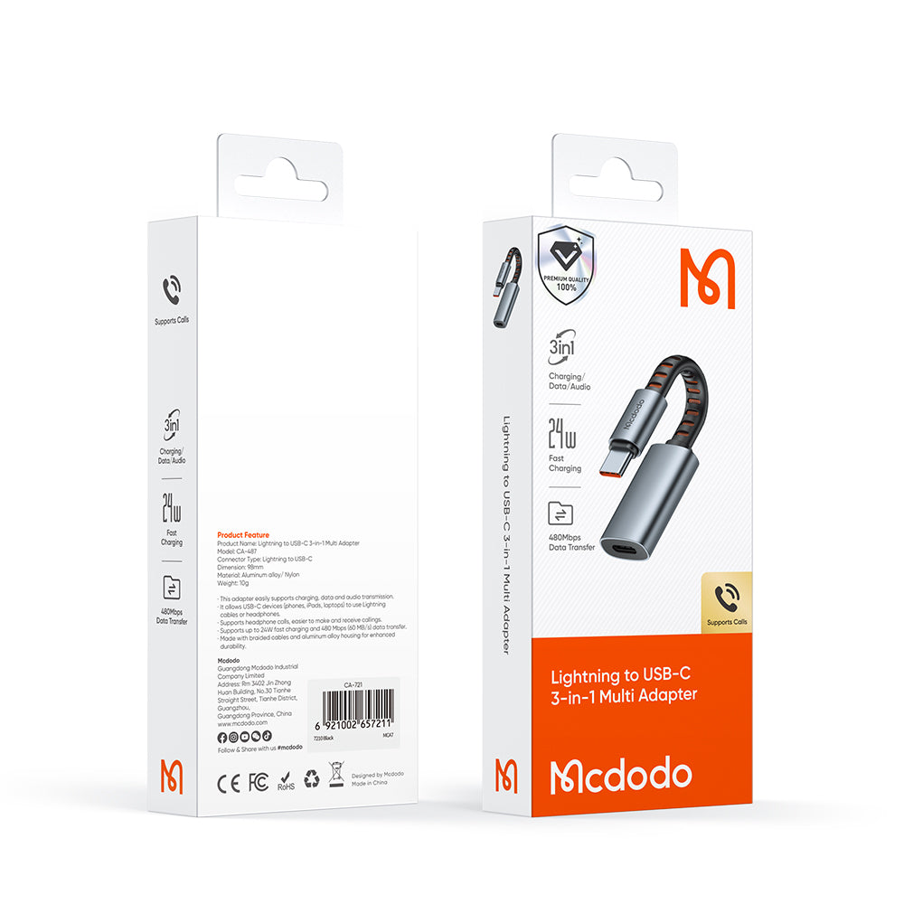 Audio Adapter USB-C - Lightning McDodo CA-4870, Grijs