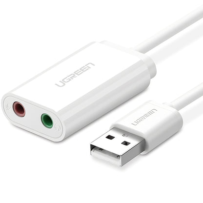 USB-geluidskaart UGREEN US205, 2 x 3,5mm Jack, Wit