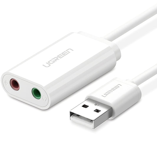 USB-geluidskaart UGREEN US205, 2 x 3,5mm Jack, Wit