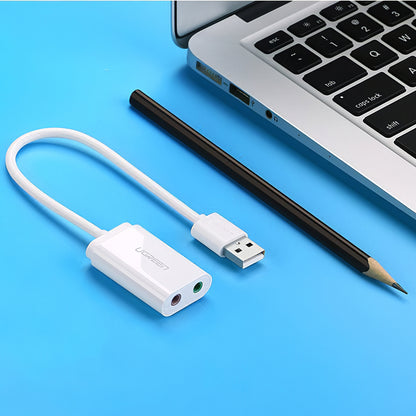 USB-geluidskaart UGREEN US205, 2 x 3,5mm Jack, Wit