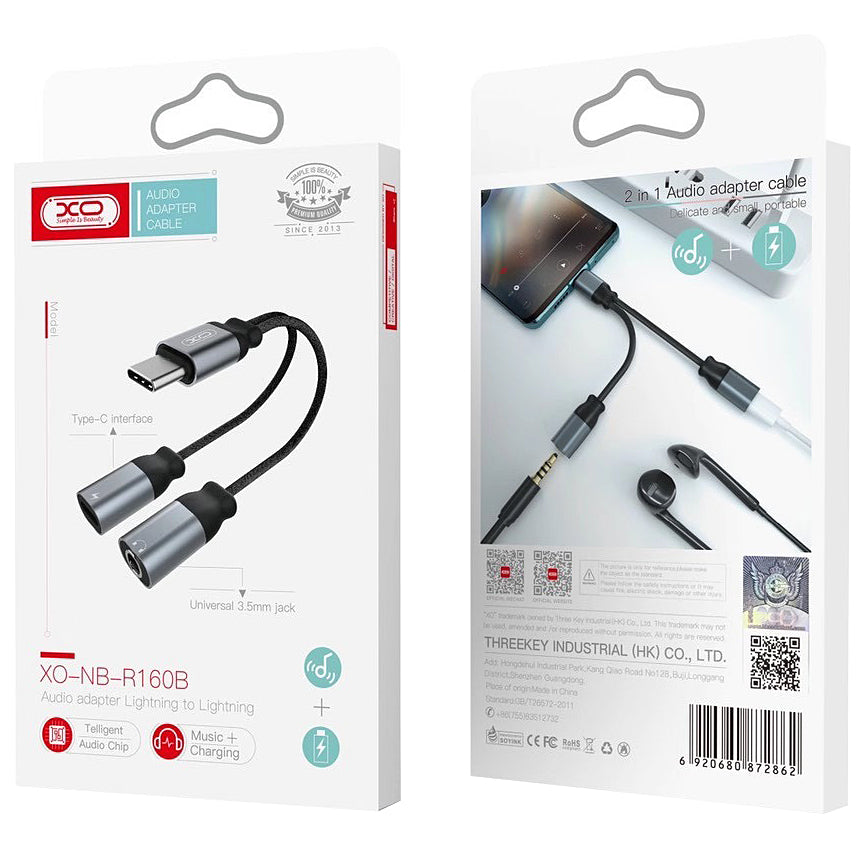 Audio Adapter USB-C - USB-C / 3.5mm XO Design NBR160B, Zwart