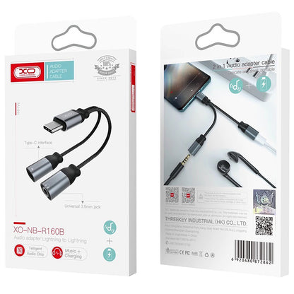 Audio Adapter USB-C - USB-C / 3.5mm XO Design NBR160B, Zwart