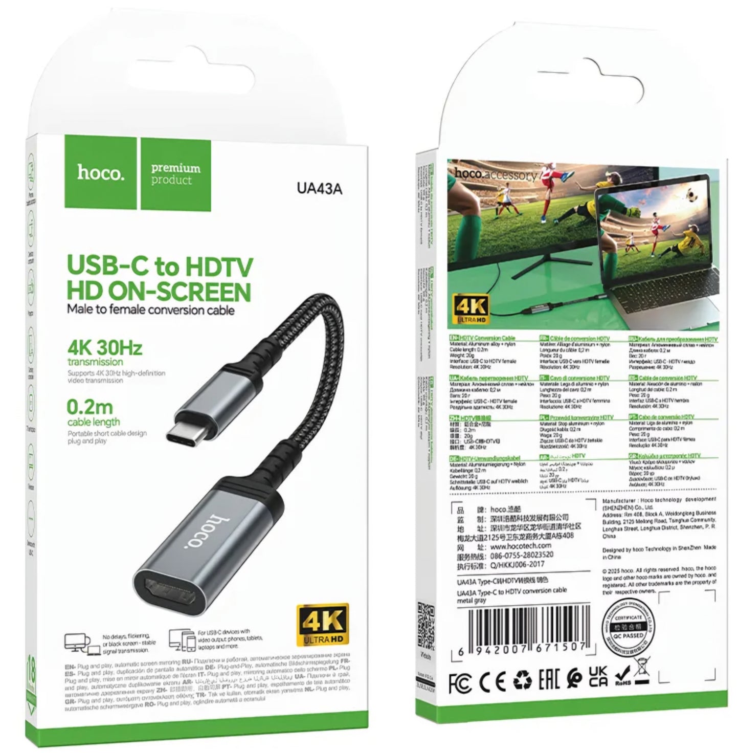 Audio- und Videoadapter USB-C - HDMI HOCO UA43A, Grau