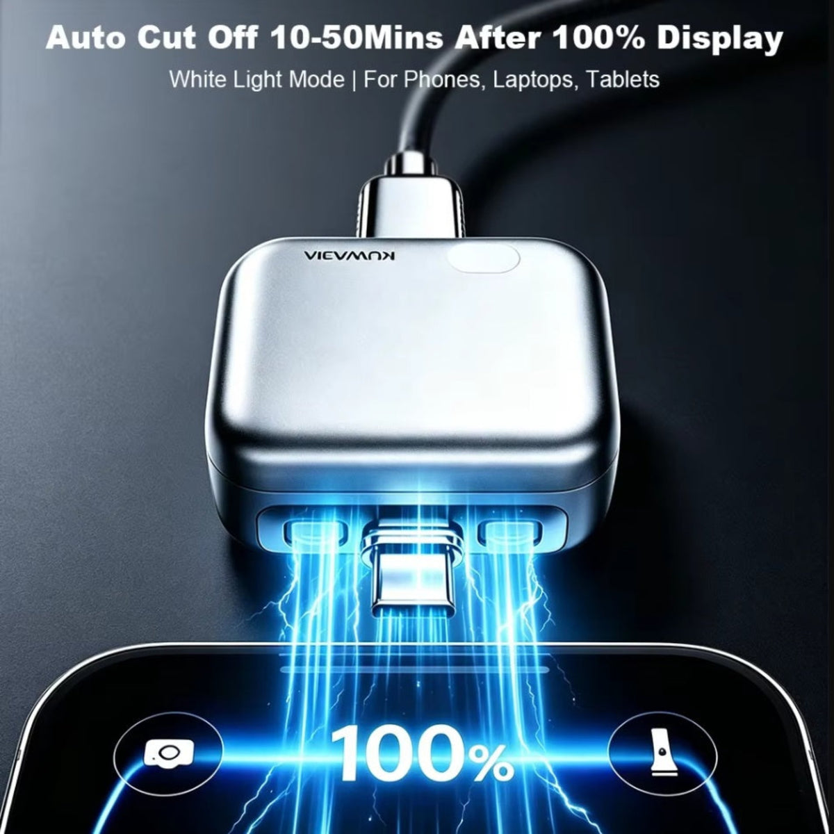 Auto Disconnect USB-C Adapter KUWAJIA KH-51 voor Voeding met Automatische Uitschakeling en Batterijbescherming, Zilver