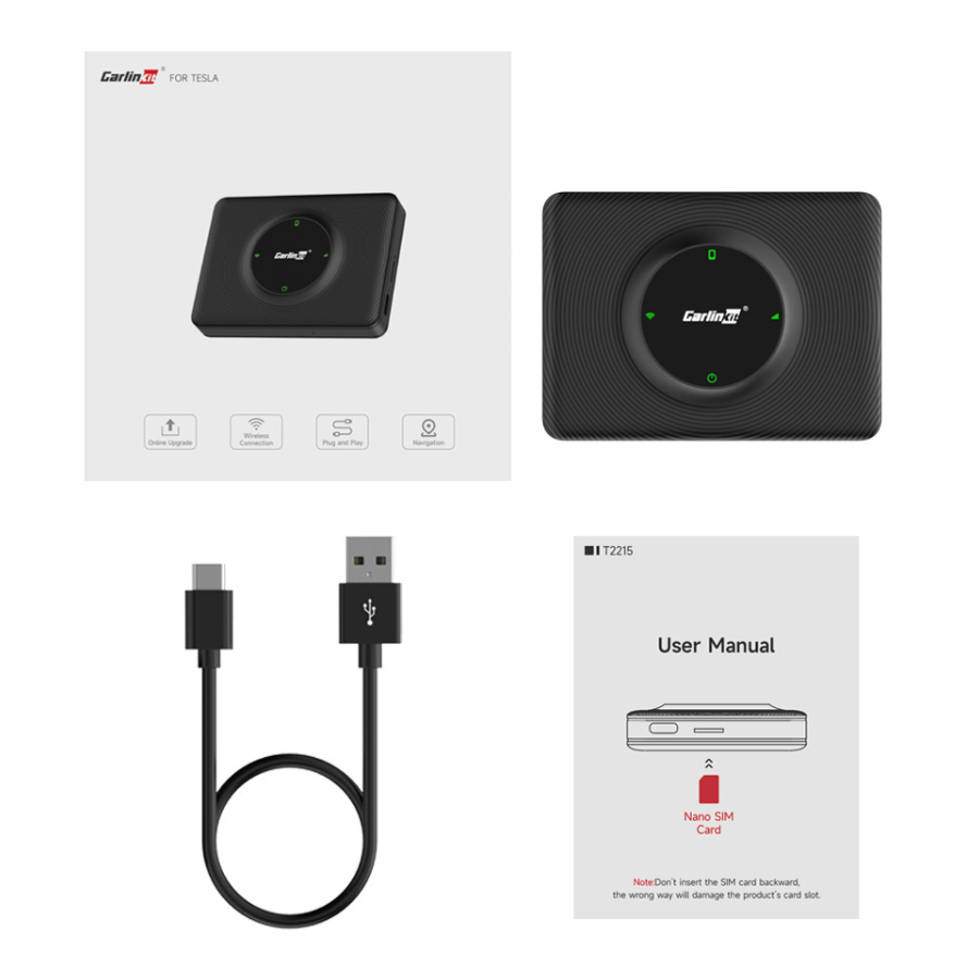 Carplay / Android Auto Wireless Carlinkit Adapter kompatibel mit Tesla Model 3 / X / Y / S für Apple iPhone / Android Serie CPC200-T2C