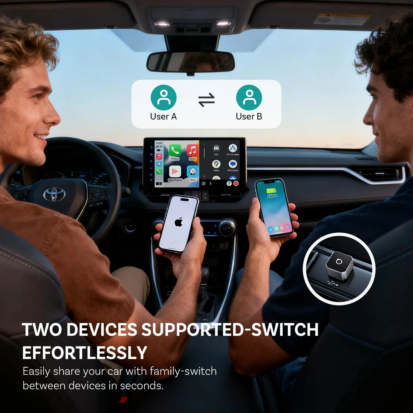 Draadloze Carplay / Android Auto-adapter Ottocast Mini Cube Style C voor Apple iPhone / Android Series CP88-T3