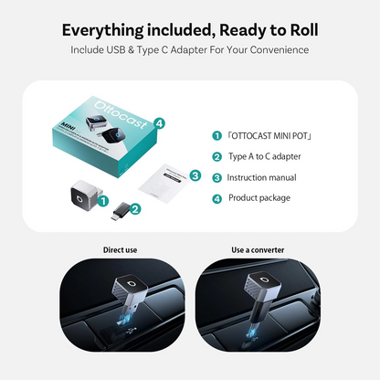Draadloze Carplay / Android Auto-adapter Ottocast Mini Cube Style C voor Apple iPhone / Android Series CP88-T3