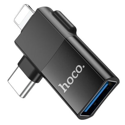 OTG Adapter USB-C / Lightning - USB-A HOCO UA17, Zwart