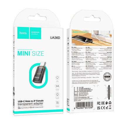 Adapter voor gegevens en opladen Lightning - USB-C HOCO UA36D, Zwart