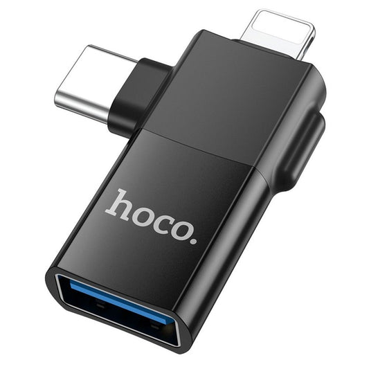 Adaptateur OTG USB-C / Lightning - USB-A HOCO UA17, Noir