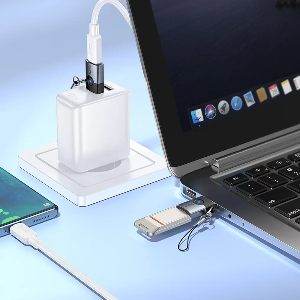 USB-C naar USB-A Data- en Oplaadadapter HOCO UA46B, Grijs
