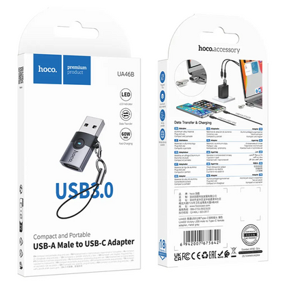 USB-C naar USB-A Data- en Oplaadadapter HOCO UA46B, Grijs