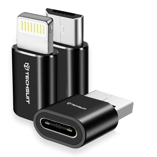 Adapter voor Data en Opladen USB-C - Lightning / microUSB / USB-A Techsuit A19 TriFlashX 3in1, Zwart