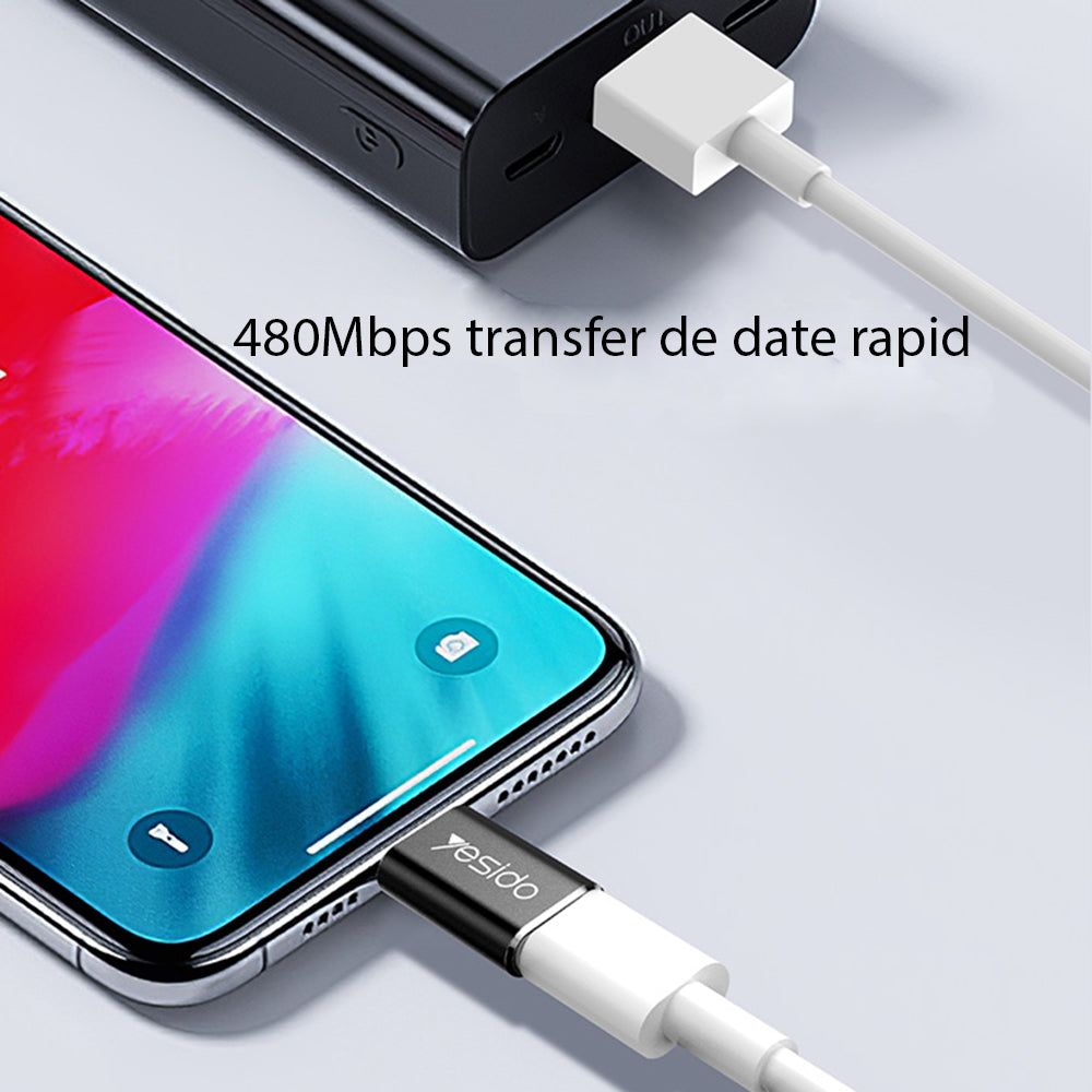 Adaptateur de données et de charge USB-C - Lightning Yesido GS03, Noir