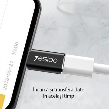 Adaptateur de données et de charge USB-C - Lightning Yesido GS03, Noir