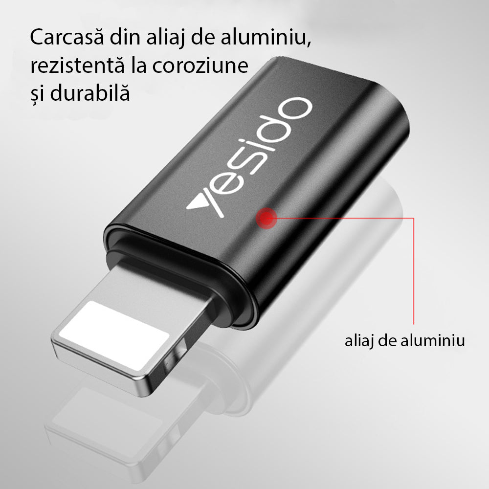 Adaptateur de données et de charge USB-C - Lightning Yesido GS03, Noir