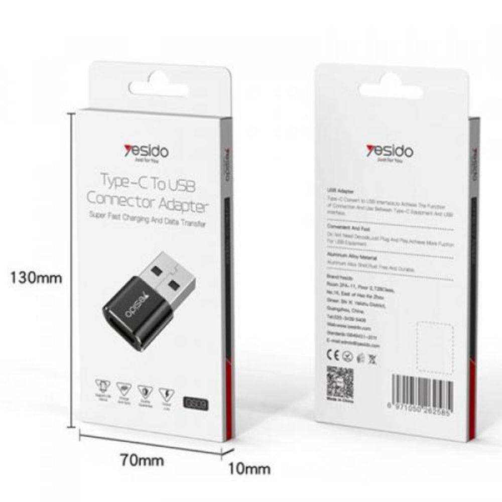 USB-C - USB-A Daten- und Ladeadapter Yesido GS09, Schwarz