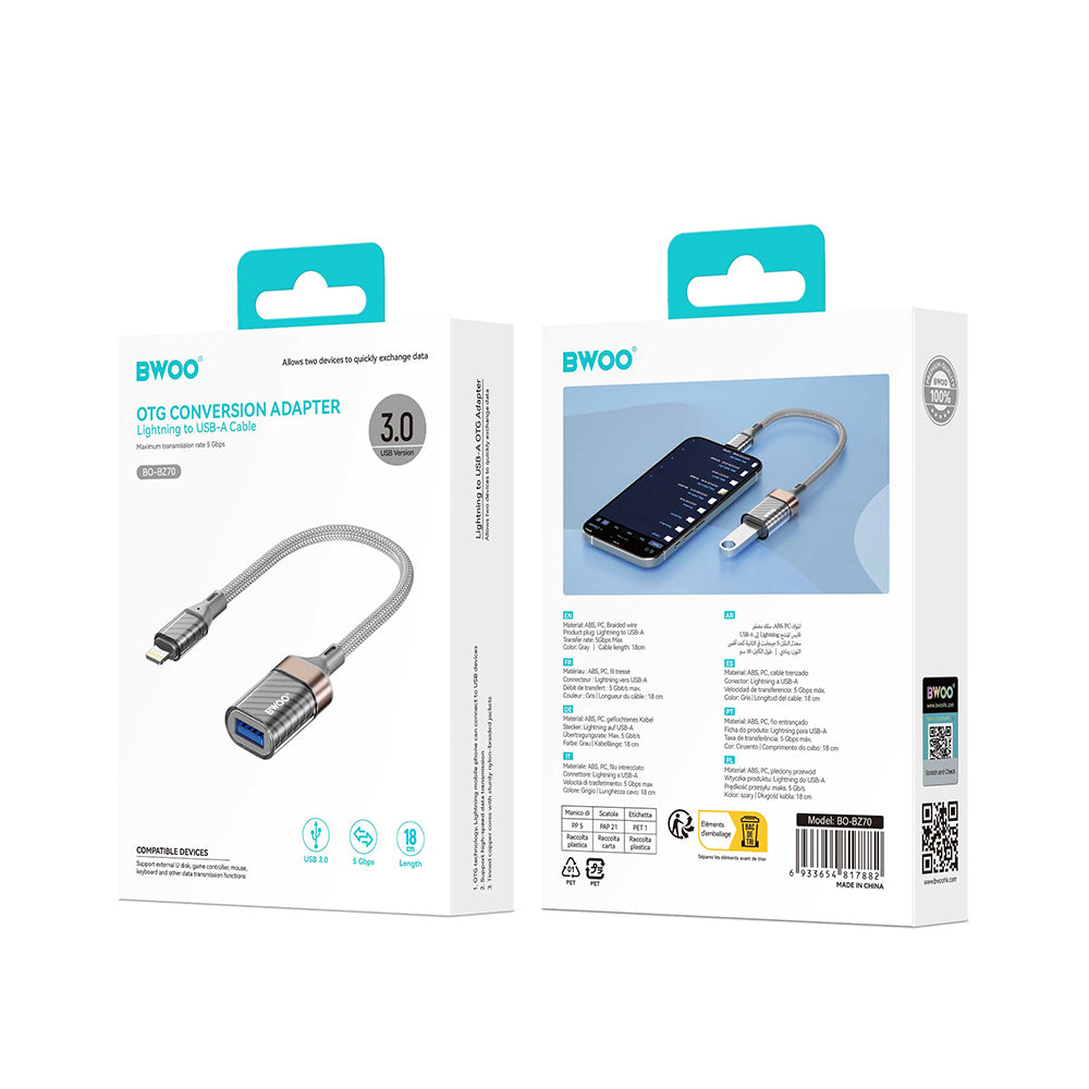 OTG Lightning - USB-A BWOO BZ70 Adapter, Grau