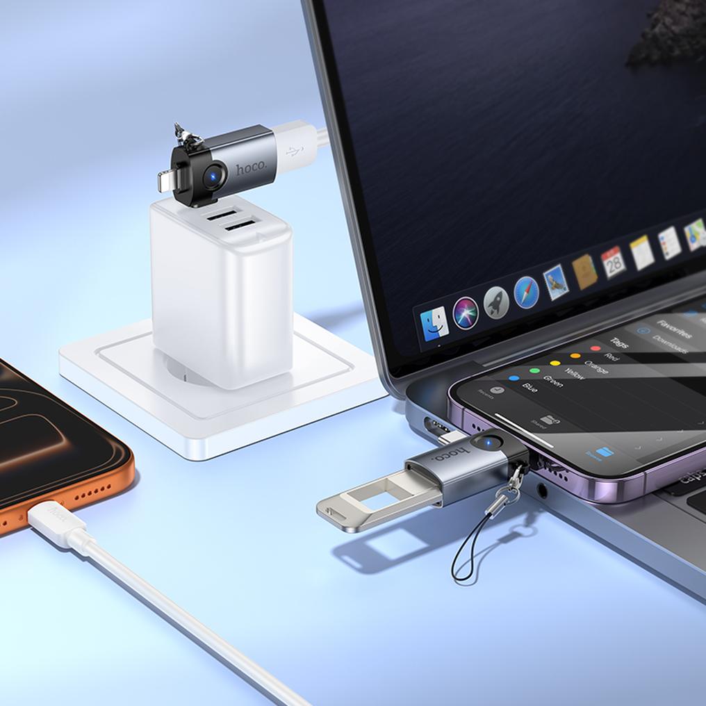 OTG-Adapter Lightning / USB-C - USB-A HOCO UA46D, Grau