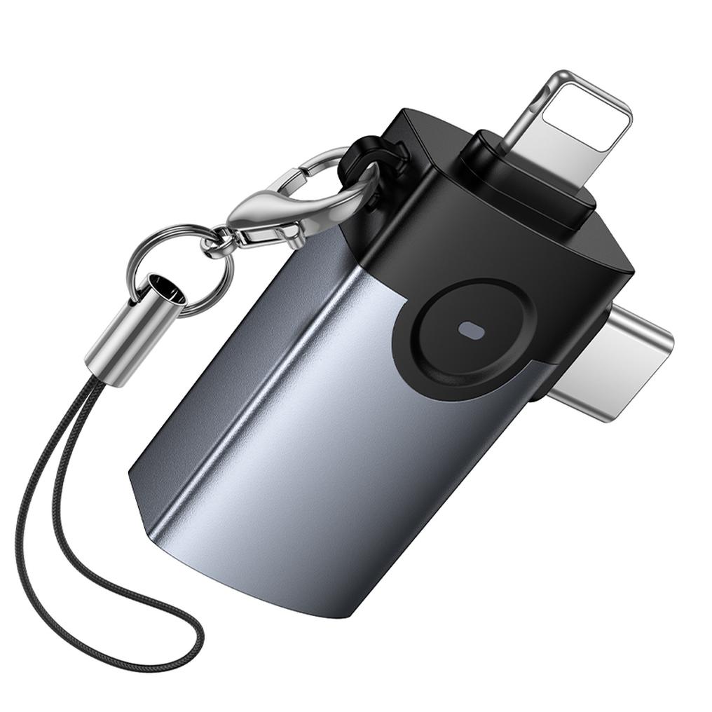 OTG-Adapter Lightning / USB-C - USB-A HOCO UA46D, Grau
