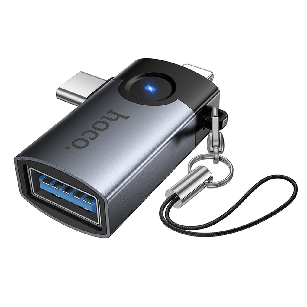 OTG-Adapter Lightning / USB-C - USB-A HOCO UA46D, Grau