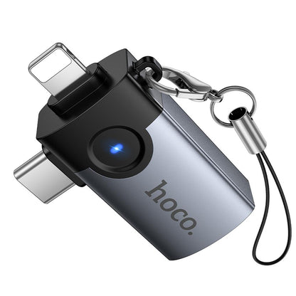 OTG-Adapter Lightning / USB-C - USB-A HOCO UA46D, Grau