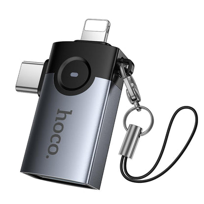 OTG-Adapter Lightning / USB-C - USB-A HOCO UA46D, Grau