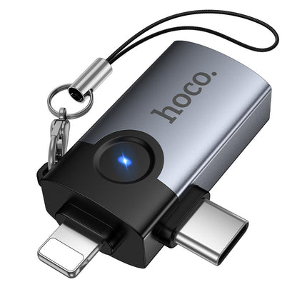 OTG-Adapter Lightning / USB-C - USB-A HOCO UA46D, Grau
