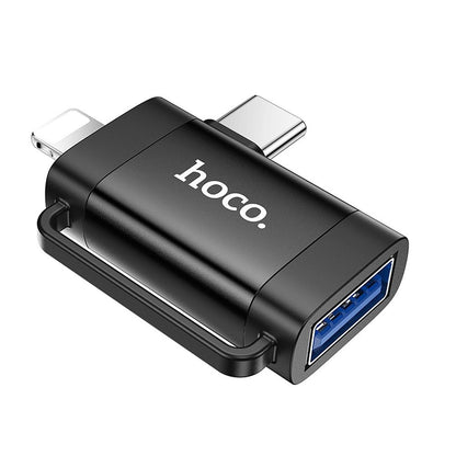 Adaptateur OTG USB-C / Lightning - USB-A HOCO UA31F, Noir