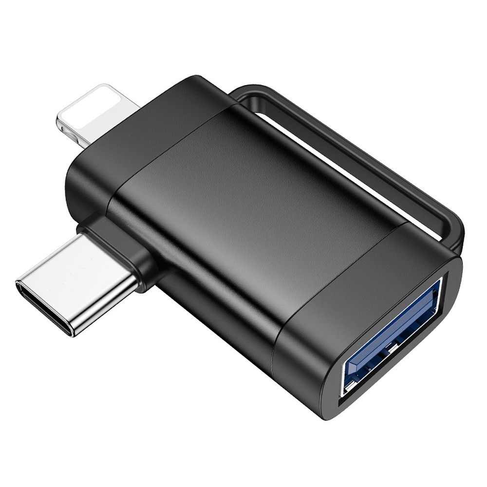 Adaptateur OTG USB-C / Lightning - USB-A HOCO UA31F, Noir