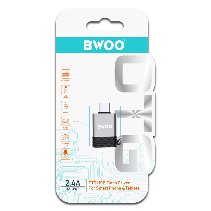 OTG-adapter USB-A - USB-C BWOO BZ-35, Grijs