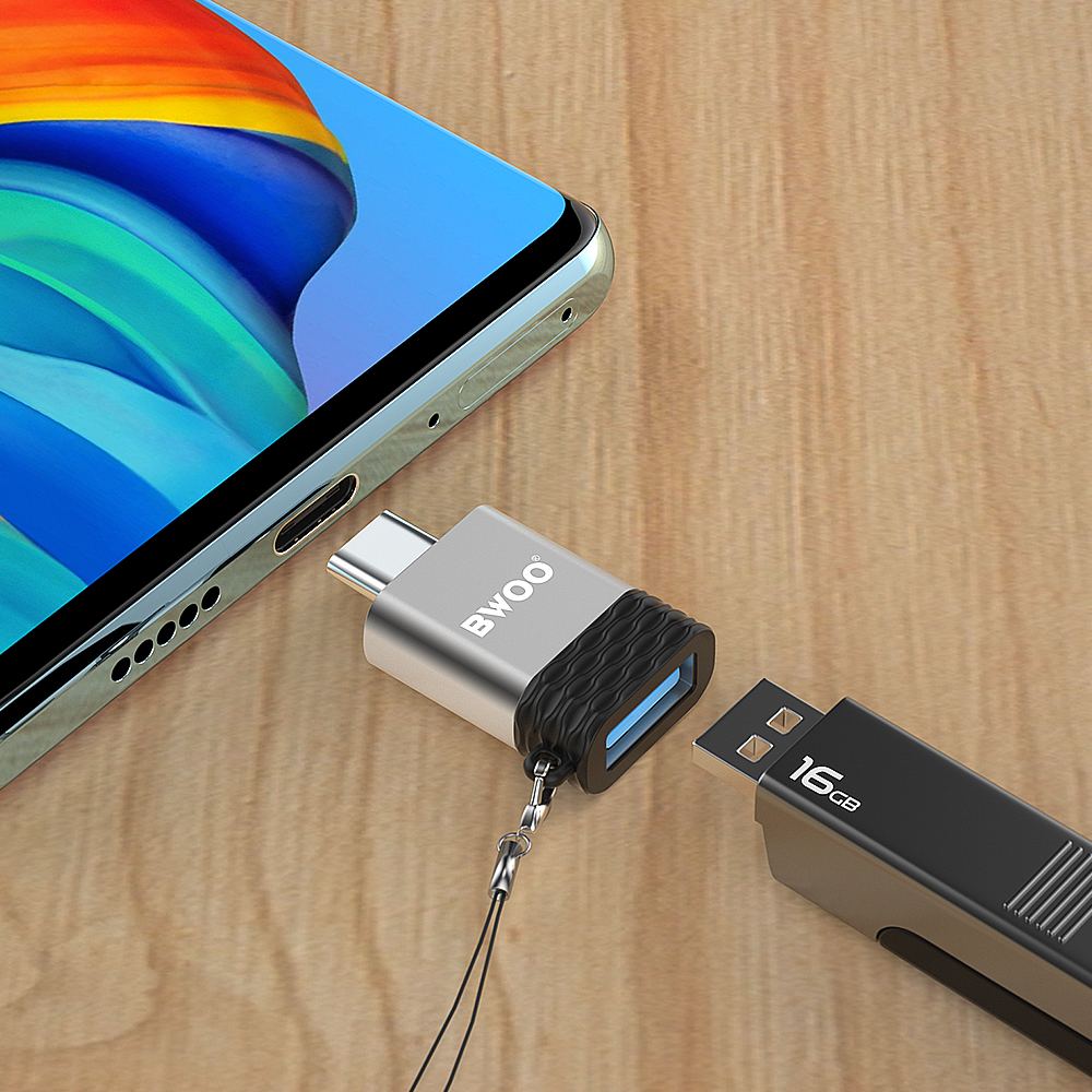 OTG-adapter USB-A - USB-C BWOO BZ-35, Grijs