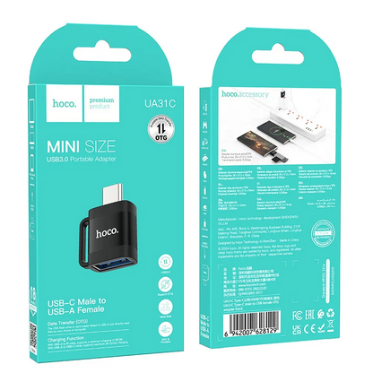 OTG Adapter USB-C - USB-A HOCO UA31C, Zwart