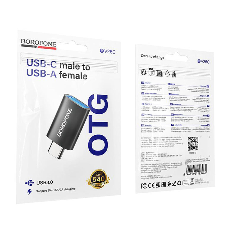 OTG USB-C - USB-A adapter Borofone BV26C, Zwart
