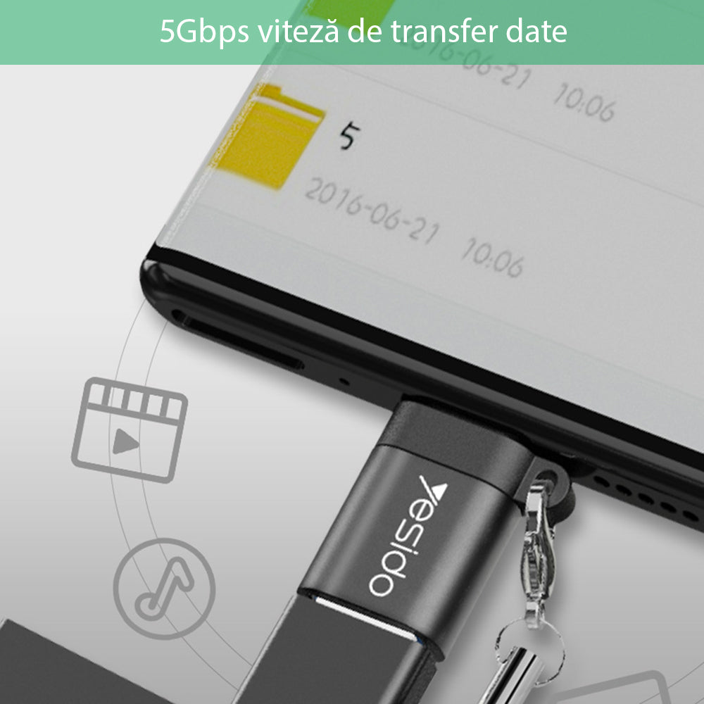 OTG Adapter USB-C - USB-A Yesido GS06, Zwart