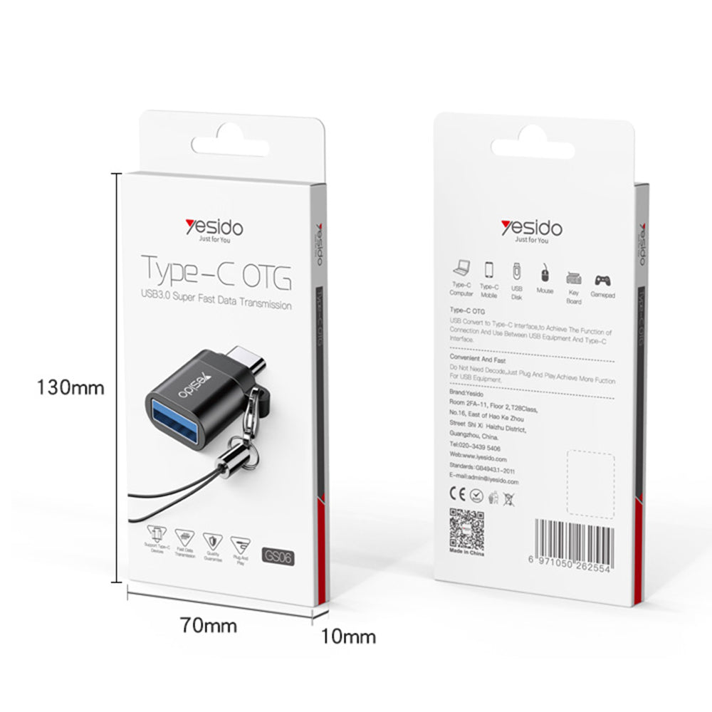 OTG Adapter USB-C - USB-A Yesido GS06, Zwart