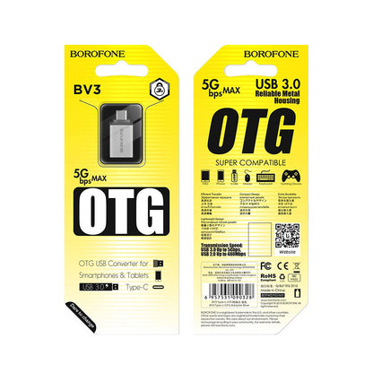 OTG USB-A - USB-C Adapter Borofone BV3, Silber