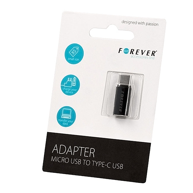 Data- en Oplaadadapter microUSB - USB-C Forever, Zwart