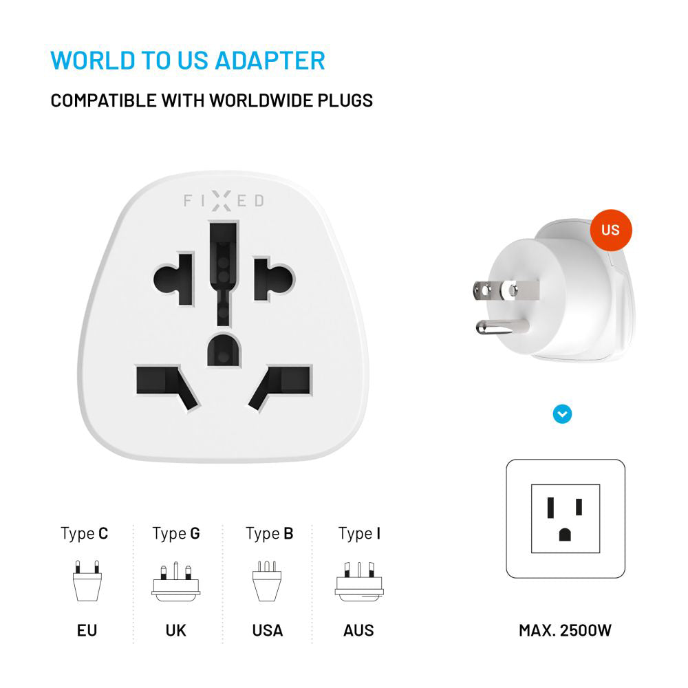 Netwerkadapter Fixed EU / UK / USA - US, Wit
