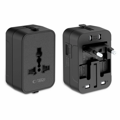Tech-Protect TA300 Reisadapter EU / UK / US / AU, Zwart