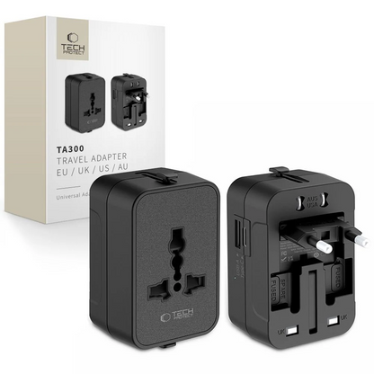Tech-Protect TA300 Reisadapter EU / UK / US / AU, Zwart