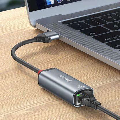 Netwerkadapter Yesido HB26, RJ45, USB / USB-C, Grijs
