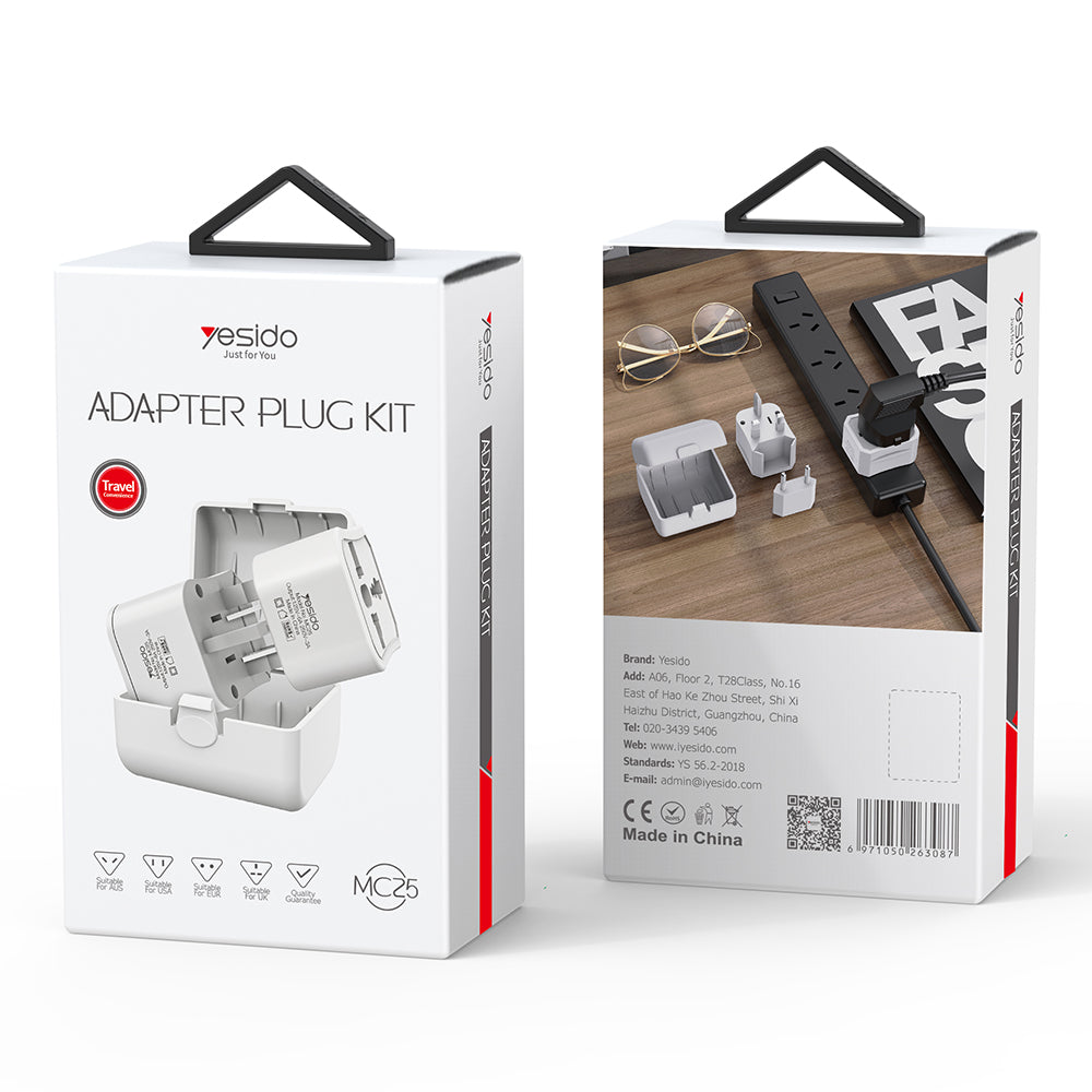 Netwerkadapter Yesido MC25 Travel CN/ US / EU / UK, Wit