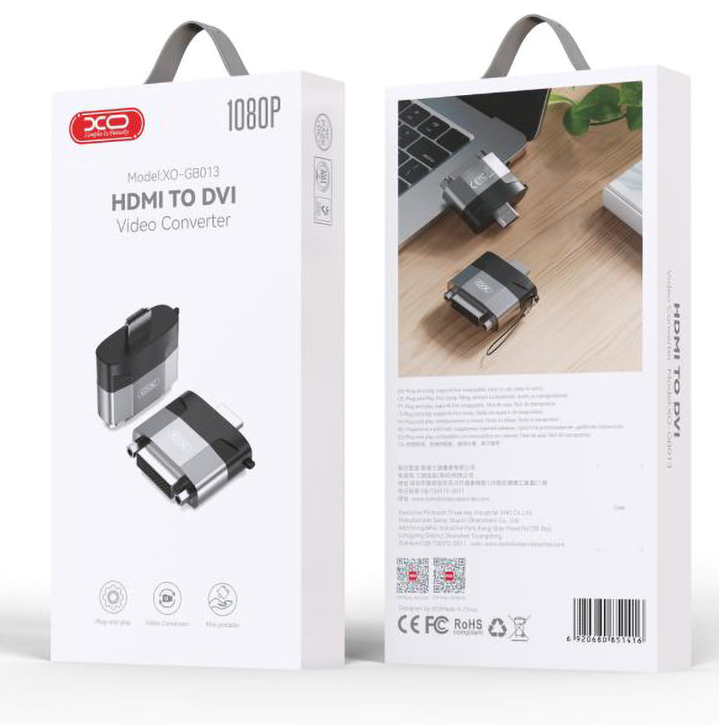 Adaptateur vidéo XO Design GB013, HDMI - DVI, Gris 