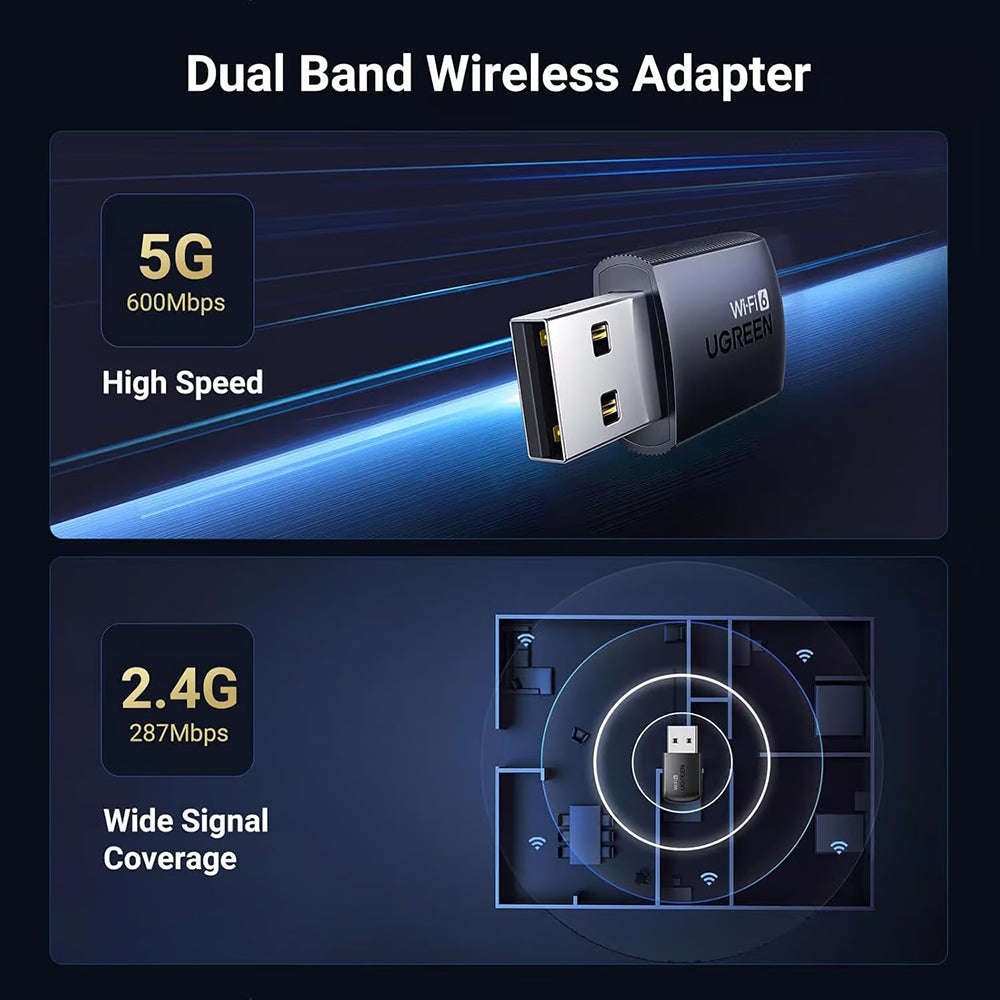 UGREEN CM762 (35264) Draadloze Adapter, Dual Band, Wi-Fi 6, 600Mbps, Zwart