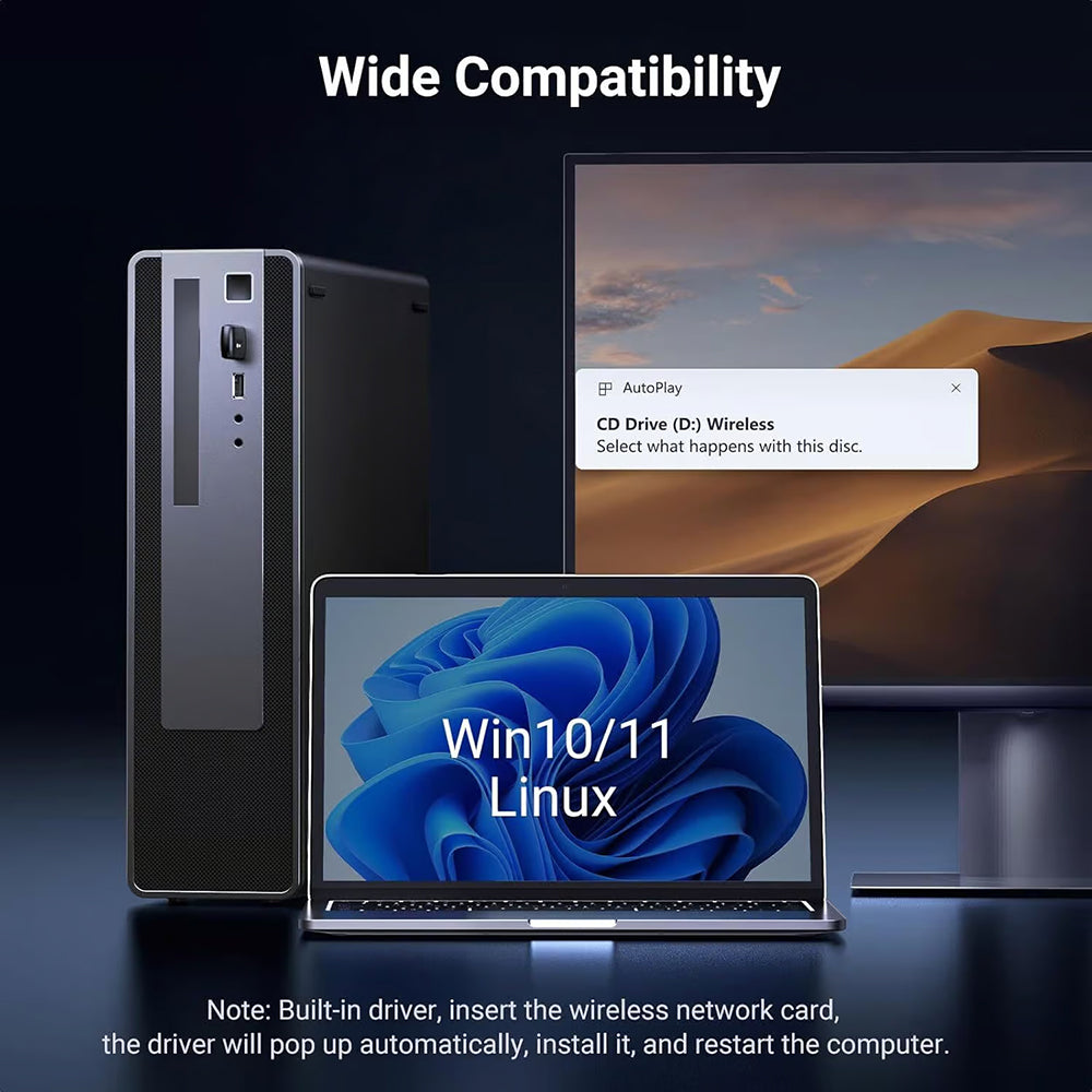 UGREEN CM762 (35264) Draadloze Adapter, Dual Band, Wi-Fi 6, 600Mbps, Zwart