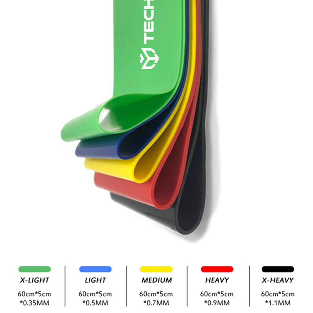 Fitness elastische band Techsuit TS-01, set van 5 stuks, multicolor